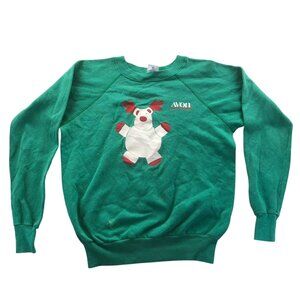 Vintage Pannill Womens Sweatshirt Large Avon Green Reindeer Graphic Top Crewneck